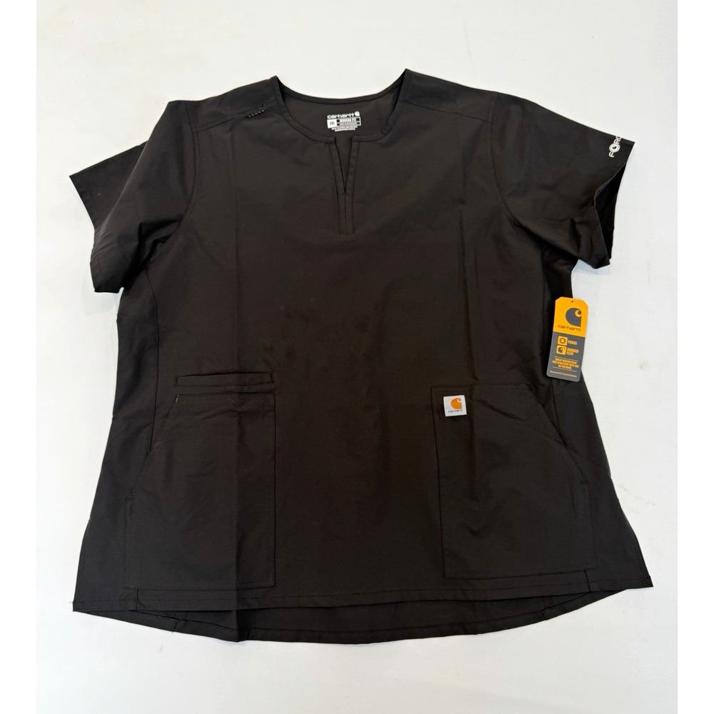 Carhartt Women's Black Scrub Top 2XL Modern Fit Solid Black Nurse Medical C12213
